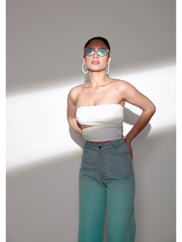 The Clothing Factory - Women's White Asymmetrical Wooden Ring Bandeau Top
