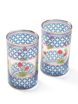 India Circus by Krsnaa Mehta - Flowers And Ferns Small Glass Tumbler (Set of 2)