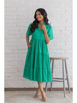 Polago Clothing - Women's Cotton Green Midi Dress