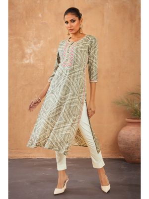 Suhani Yellow A-Line Cotton Kurta With Bandhej Hand Embroidery