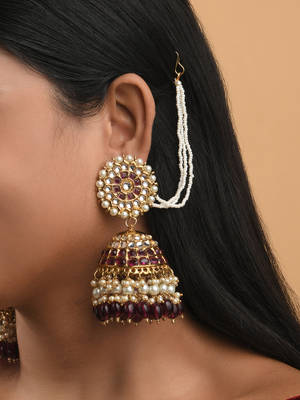 Buy Fida Ethnic Ethnic Gold Plated Rani Pink Beads Kundan Pearl Jhumka ...