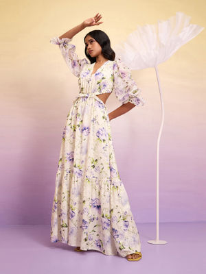 ワンピース Floral Cut-Out Long Dress-french lilac/M Lilac purple Long Floral Maxi Dress