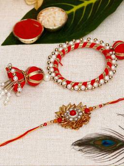 eCraftIndia - Designer Gota Patti Bhaiya Bhabhi Rakhi and Roli Chawal (Set of 2)