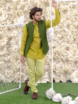 Runit Gupta - Green Handquilted Silk Half Jacket