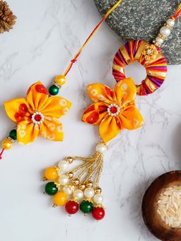 eCraftIndia - Designer Handcrafted Premium Bhaiya Bhabhi Rakhi and Roli Chawal (Set of 2)