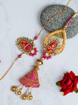 eCraftIndia - Designer Handcrafted Premium Bhaiya Bhabhi Rakhi and Roli Chawal (Set of 2)