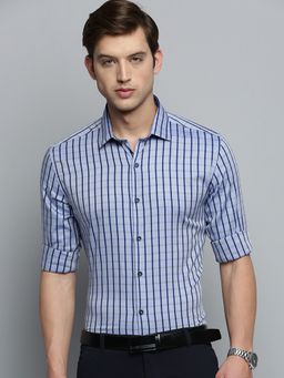 SHOWOFFFF - Men's Spread Collar Checked Blue Classic Shirt