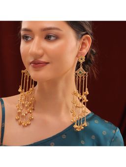 Voylla - Green Kashmiri Royal Zehra Long Ghungroo Earrings