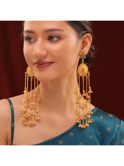 Voylla - Green Kashmiri Royal Zoya Long Ghungroo Earrings