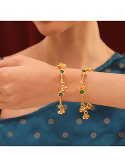 Voylla - Green Kashmiri Zoya Ghungroo Kada Bangles (Pack of 2)