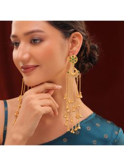 Voylla - Green Kashmiri Royal Zareen Long Ghungroo Earrings