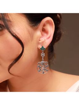 Voylla - Green Phulwari Phoolika Royale Oxidised Dangle Earrings