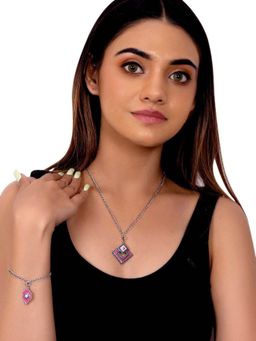 Voylla - Pink Shade Enamelled Jewellery Set