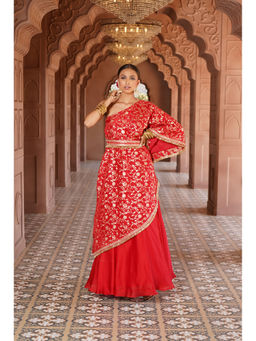 MONK & MEI - Shama Satin Silk Skirt with Top and Belt (Set of 3)