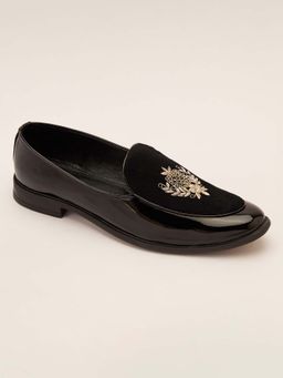 Vastramay - Men Black Velvet-Patent Hybrid Loafers