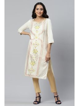 Aurelia - Beige Prints Ethnic Liva Kurta