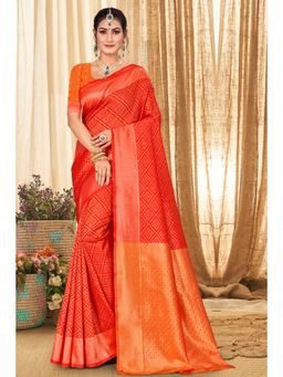 EXCLUSIVA - Red Green Banarasi Saree with Unstitched Blouse