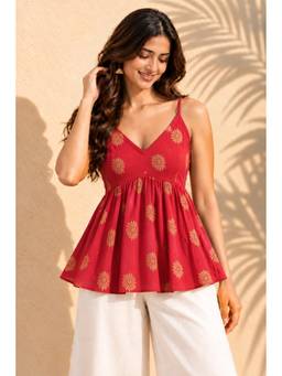 MAAND - Coral Cotton Printed Top