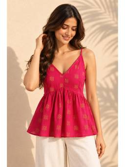 MAAND - Pink Cotton Printed Top