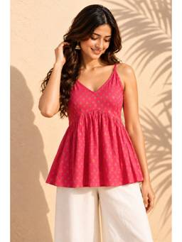 MAAND - Coral Cotton Printed Top