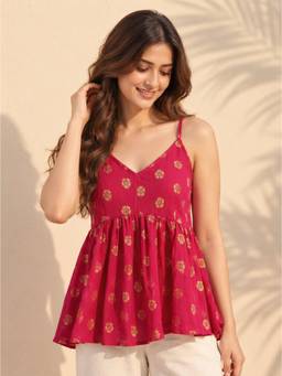 MAAND - Pink Cotton Printed Top