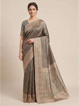 SAANTHA - Women Brown Silk Blend Handloom Saree