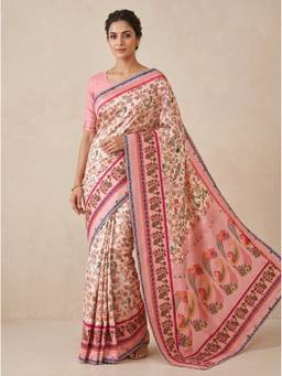 SAANTHA - Women Pink Art Silk Printed Saree