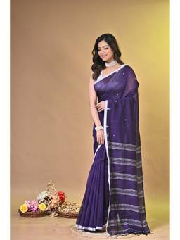 SAANTHA - Women Purple Cotton Handloom Saree