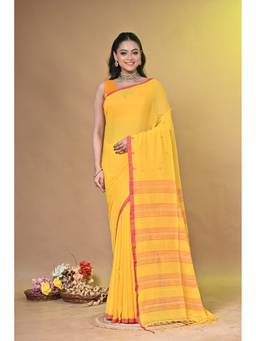 SAANTHA - Women Yellow Cotton Handloom Saree