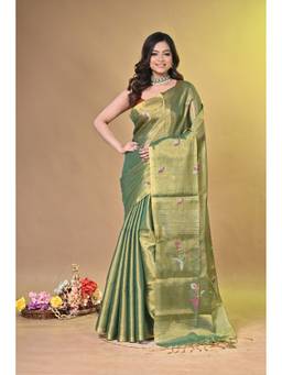SAANTHA - Women Green Tissue Handloom Saree