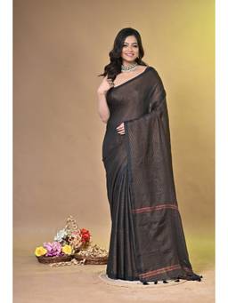 SAANTHA - Women Brown Cotton Handloom Saree