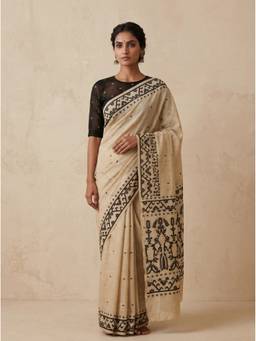 SAANTHA - Women Cream Banarasi Silk Handloom Saree