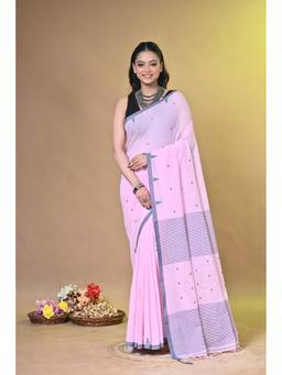 SAANTHA - Women Pink Cotton Handloom Saree