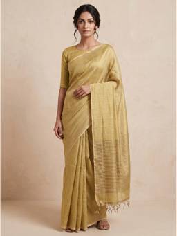 SAANTHA - Women Yellow Cotton Silk Handloom Saree