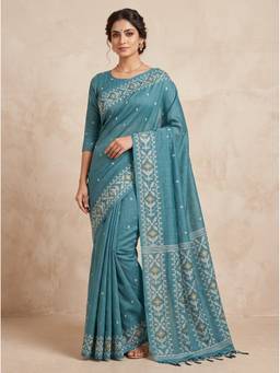 SAANTHA - Women Green Tussar Silk Handloom Saree