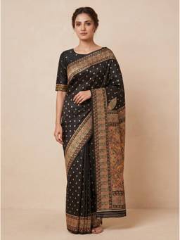 SAANTHA - Women Black Cotton Silk Handloom Saree