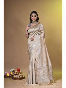 SAANTHA - Women Beige Silk Blend Handloom Saree