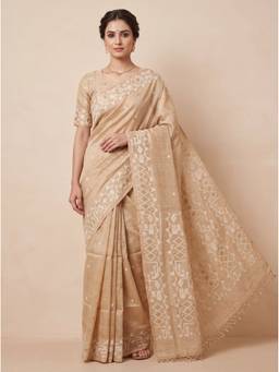 SAANTHA - Women Cream Tussar Silk Handloom Saree