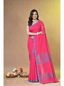 SAANTHA - Women Pink Cotton Handloom Saree