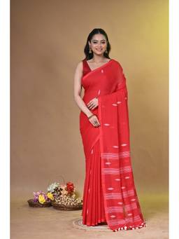 SAANTHA - Women Red Cotton Handloom Saree