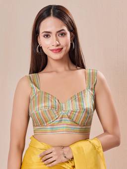 VAMAS - THE DESIGNER BLOUSES - Multi-Color Tissue Stripes Armhole Cut Sleeveless Blouse