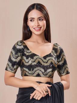 VAMAS - THE DESIGNER BLOUSES - Black Sequence Waves Embroidery Partywear Blouse