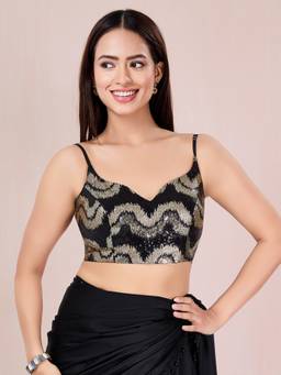 VAMAS - THE DESIGNER BLOUSES - Black Sequence Waves Embroidery Sleeveless Partywear Blouse