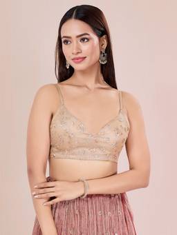 VAMAS - THE DESIGNER BLOUSES - Gold Cocktail Wear Buckle Closure Spegetti Blouse
