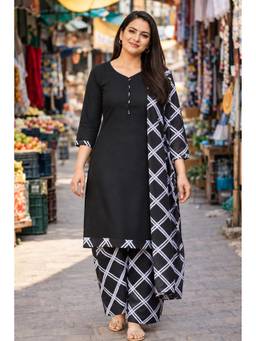 Rajnandini - Black Cotton Blend Printed Ready to Wear Kurta with Salwar and Dupatta