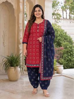 Rajnandini - Pink Cotton Blend Printed Ready to Wear Kurta with Salwar and Dupatta