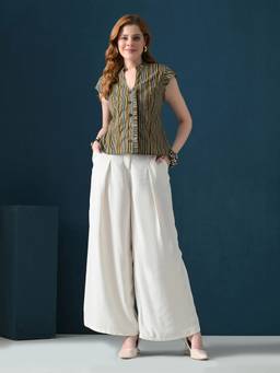 Laado - Brown Pure Cotton Striped Top