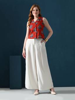 Laado - Red Print Cotton Collar Top