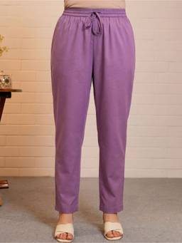 ARAMYA - Women Purple Soft Cotton Solid Pant