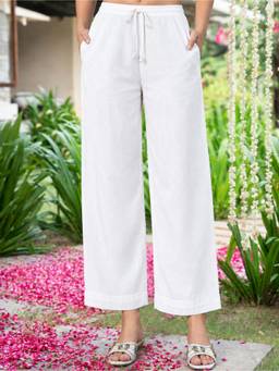 ARAMYA - Women White Chanderi Solid Pant